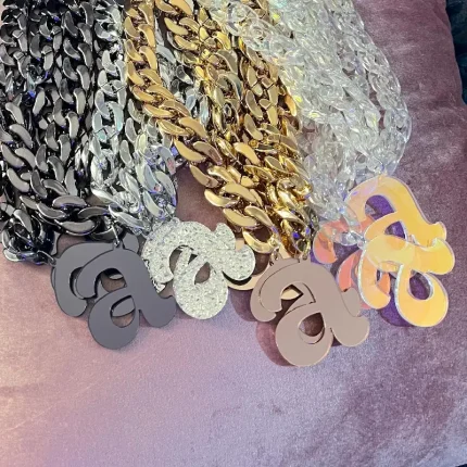 hunky Acrylic Initial Necklace Silver 'A' Pendant, 24 inch Chain A Minor Kendrick Lamar Inspired